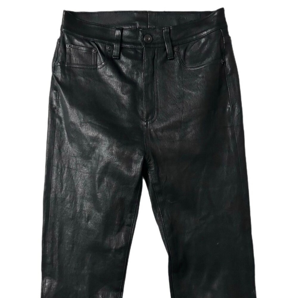 Rag & Bone 100% Lamb Leather High Rise Flare Bell Bottom Raw Hem Pants Black 27 - Picture 3 of 7